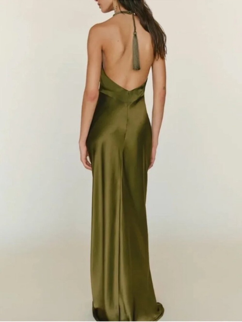 Reformation Bianca Silk Dress Moss Green